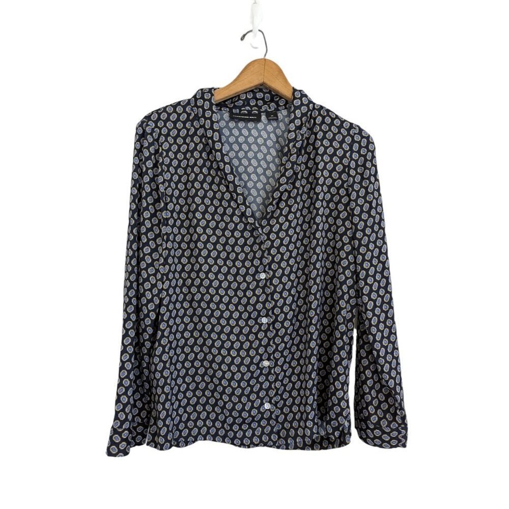 Something Navy V-Neckline Button Down Blouse Top